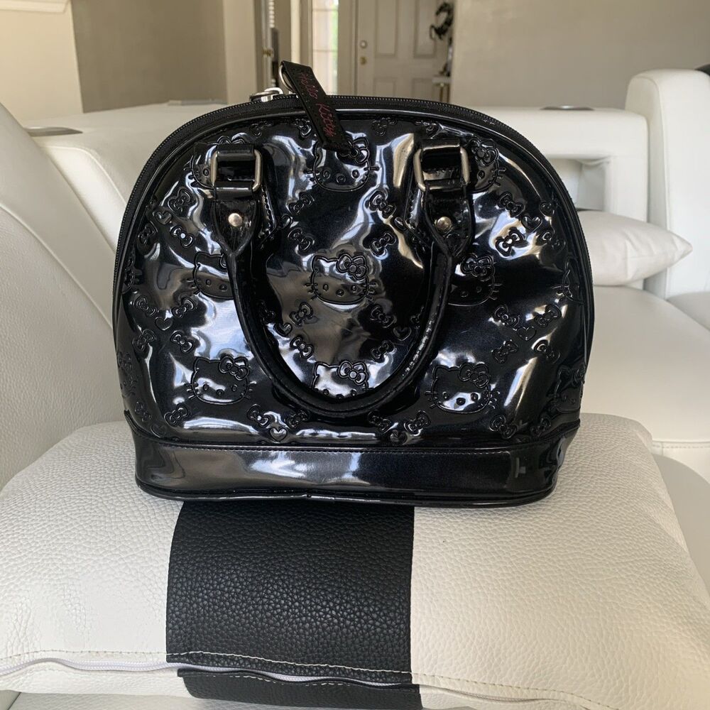 Loungefly Hello Kitty Black Patent Leather Domed Weekend Bag Purse
